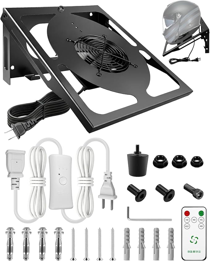 Motorcycle Helmet Dryer Wall Mount with Timer and Remote Control, Double Hooks for Hanging Coats Gloves Motorcycle Accessories, Helmet Rack Suitable for Most Helmets