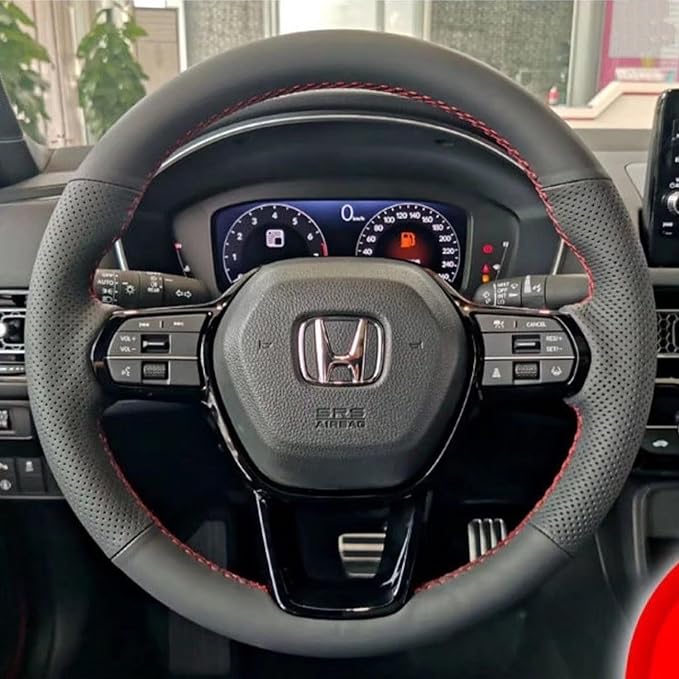 Hand-Stitched Steering Wheel Wrap for 11th Gen Honda Civic 2022 Interior Steering Wheel Protection Skin Cover Accessories (Black Leather)