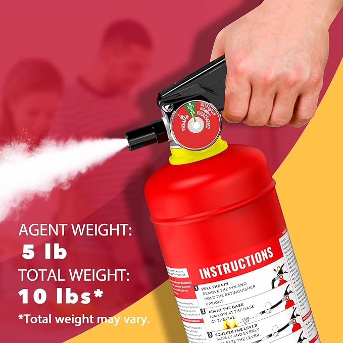 Ougist ABC Dry Chemical Fire Extinguisher, 5 lb – 2-A:10-B：C Rated for Home, Office & Vehicle, Quick Release, Easy-Grip Handle, Ideal for Electrical & Grease Fires, Model FF2KG 2Pack