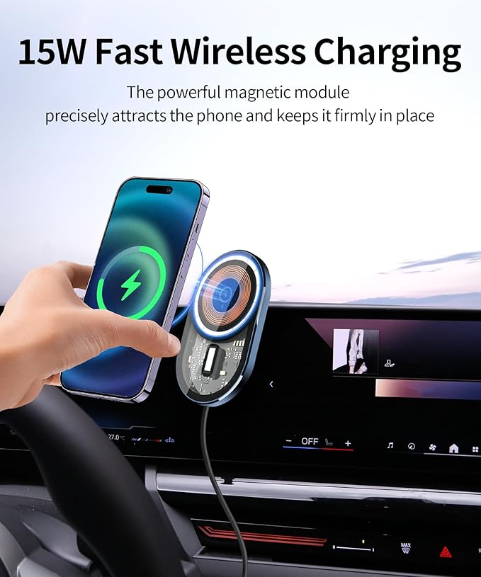 Wireless Charging Car Phone Holder for BMW X3 2025-2026, 14.9" Screen Fixed Clip, 360° Rotation Car Phone Mount Compatible with MagSafe