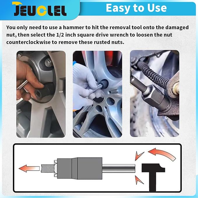 6PCS Twist Lug Nut Socket Set - 1/2 inch Drive Damaged Nut Lock Remover Extractor - Rusted & Stubborn Locking Nut Removal Tool Kit with 17mm 19mm 21mm 23mm 27mm Sockets & Center Punch Bar