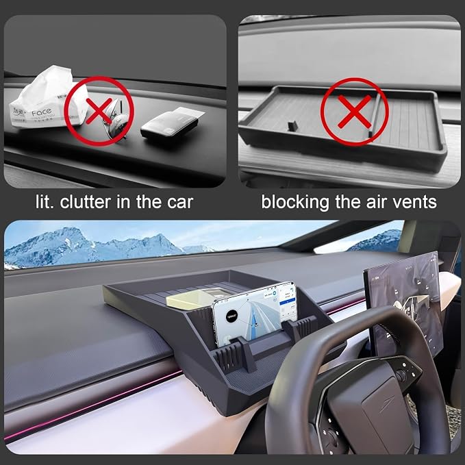 Center Console Organizer for Tesla Cybertruck Interior Accessories Dashboard Organizer Durable ABS Anti-Slip Tray Storage Compartment for Phone/Keys/Cards
