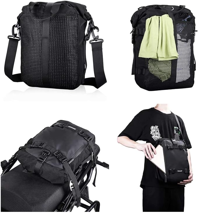 Waterproof Motorcycle Tail Bag 10L Motorbike Rear Rack Storage Bag Saddle Pannier for Touring Adventure Commuting Black