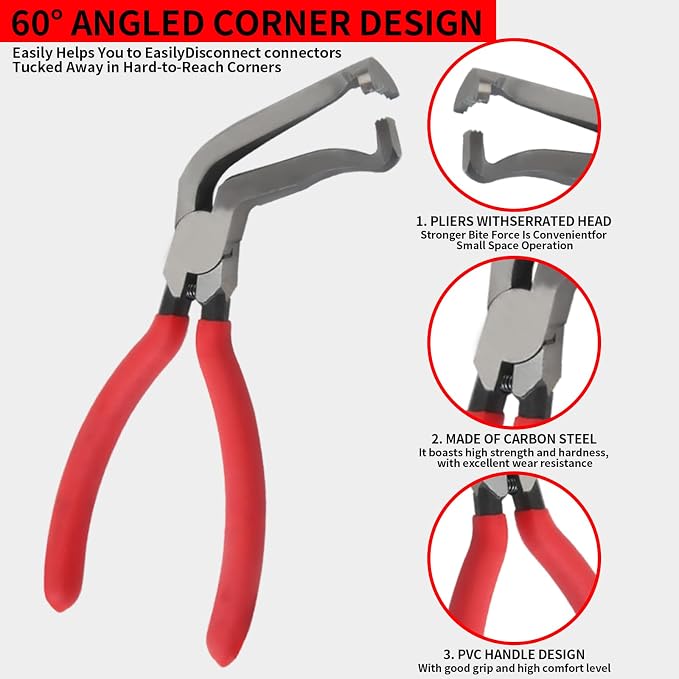 Automotive Electrical Disconnect Pliers Kit - 4PC Connector Removal Tool for Cars, Wire Terminal Separator & Hose Clamp Pliers Set, Non-Damaging Plug Disconnect Tool for Mechanics & DIY