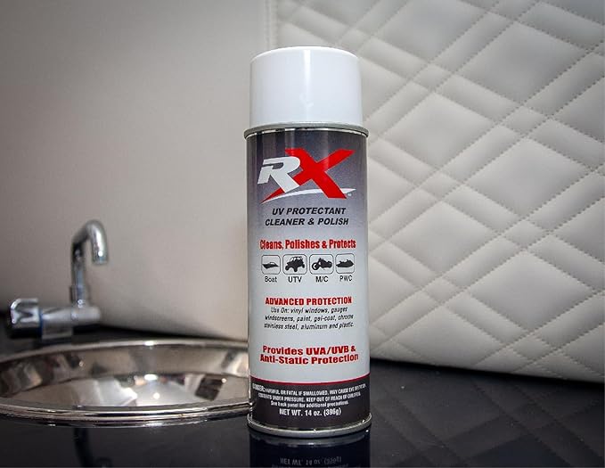 Hardline Products USA RX UV Protectant Cleaner & Polish – 14oz Plastic & Vinyl Restorer Spray – Hydrophobic UV Block for Boat Isinglass, UTV Windshields, Motorcycle Visors, & Marine Gel-Coat