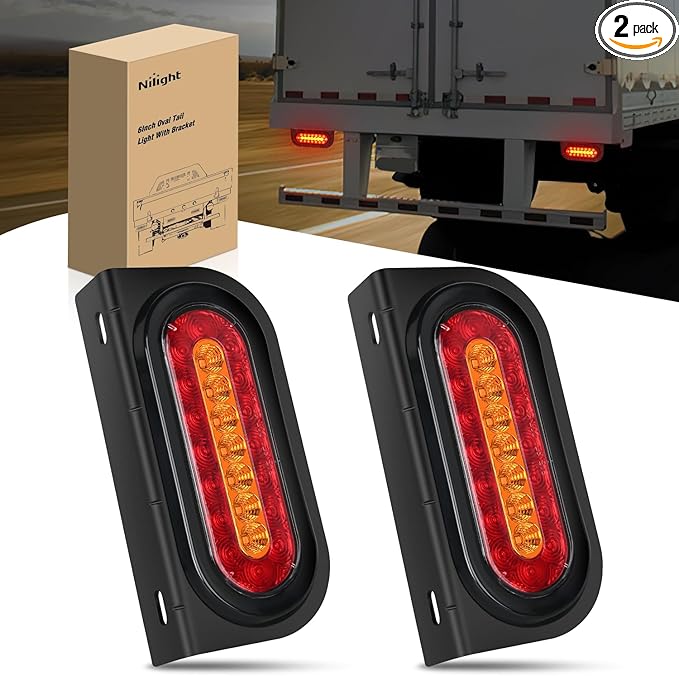 Nilight 6 Inch Oval Trailer Tail Light 2 PCS Red Brake Stop Amber Left Right Turn Signals Lights with Flush Mount Grommets Plugs Mounting Brackets for RV Truck Luggage Rack