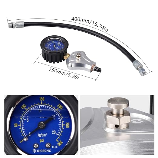 NICECNC Engine Cylinder Compression Tester Kit with 10 mm, 12 mm, and 14 mm Spark Plug for 2-Stroke and 4-Stroke Engines Compression Gauge Tool & Routine Quick Engine Checks