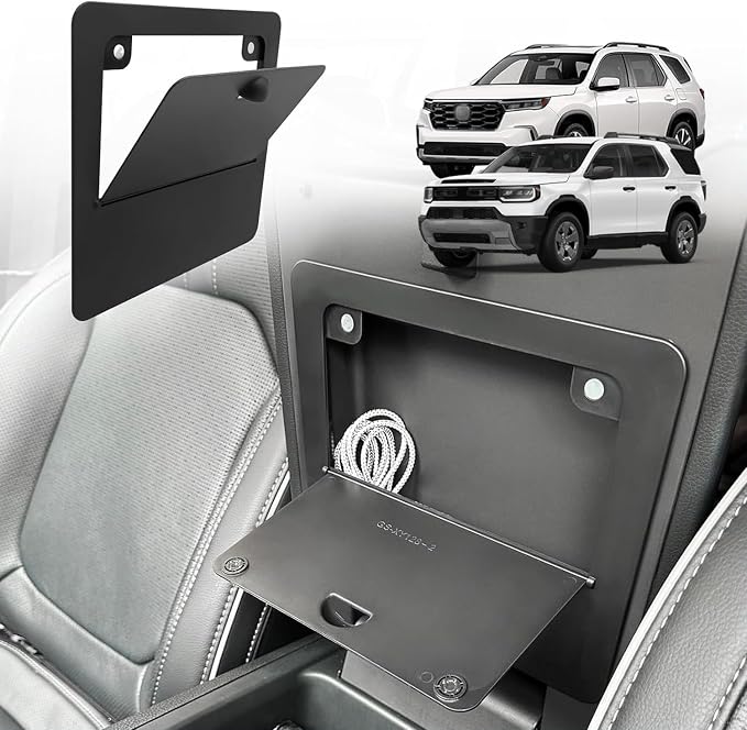 Muslogy Center Console Hidden Storage Box & Wireless Charger Protective Mat Compatible with Honda Pilot 2023-2025/2024-2026 Passport Accessories