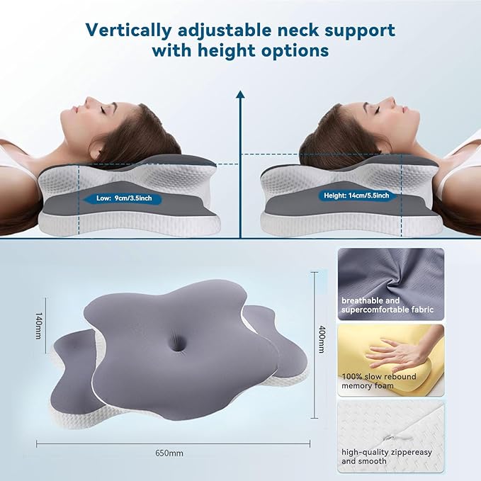 Orthopedic Cervical Neck Pillow for Sleeping Ergonomic Memory Foam Cooling Bed Pillow for Pain Relief, Neck Pillow for Side Back and Stomach Sleepers
