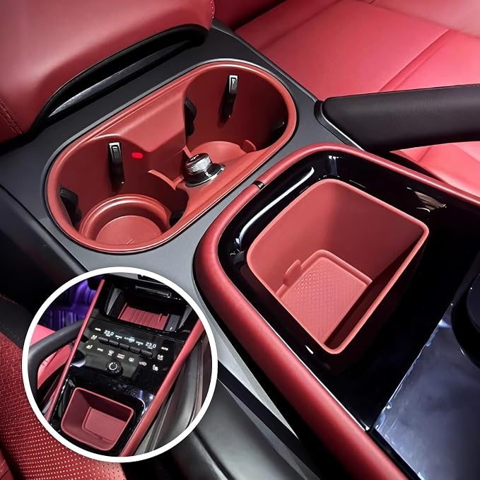 Center Console Organizer with Cup Holder Insert for Porsche Cayenne 2024-2026 Central Control Silicone pad