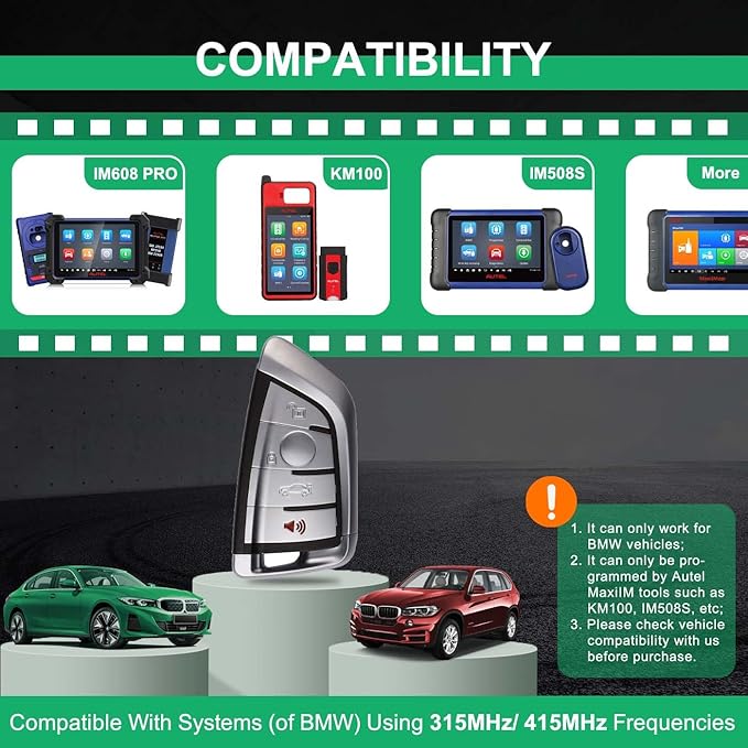 Autel Universal Key Fob for BMW, MaxiIM IKEY IKEYBW004AL, OE-Quality Smart Key Replacement, Vehicle Blank Key, Work with KM100, IMMO Learning, Key Creation/Clone, Chip Read/Write