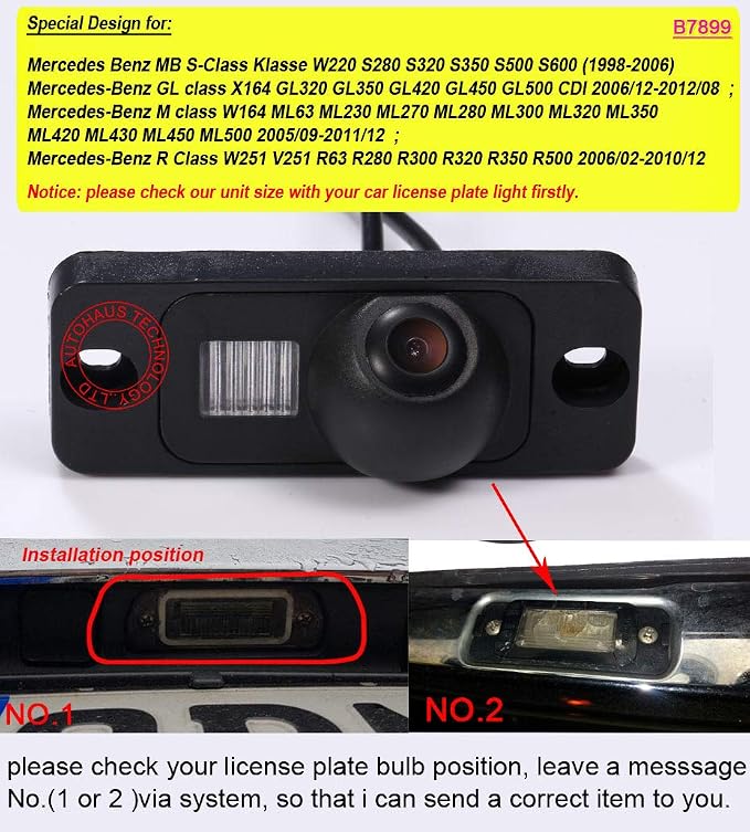 HD 1280x720 Pixel Backup Camera Rear View License Plate Reverse Camera Replacement for Mercedes M Class W164 W163 ML320 ML350 ML280 ML300 ML320 ML350 ML420 ML430 ML450 ML500