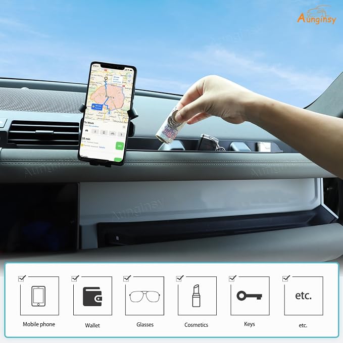 Aunginsy Co-pilot Dashboard Organizer Tray Compatible with Land Rover Defender 90/110/130 2020-2026,Center Console Passenger Side Storage Box Container Insert Groove ABS Accessories(With Phone Holder)