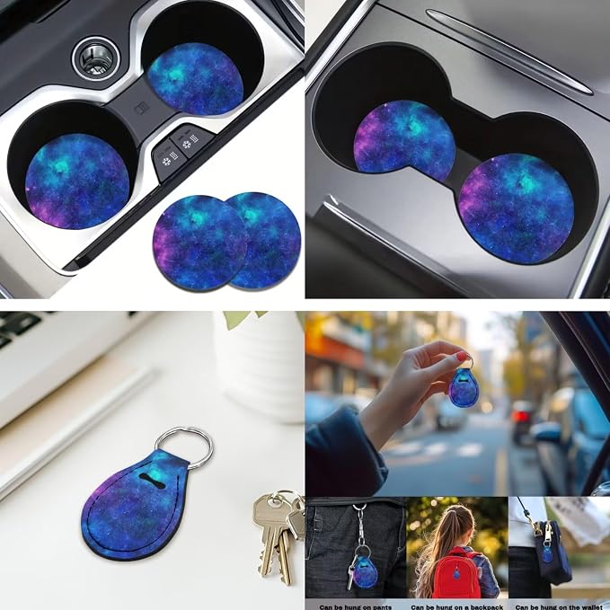 Blue Galaxy 12 Pack Car Seat Covers Full Set Steering Wheel Cover Seat Belt Cover Keychain Holder Armrest Cushion Protector Universal Fit Most Vehicles Cars SUV