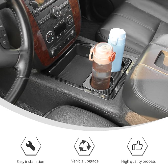 Linskip Non-Covered Center Console Cup Holder Trim Compatible with 2007-2013 Chevy Avalanche Silverado Suburban Tahoe & GMC Yukon/Sierra, Cup Holder Trim, Interior Accessories Carbon Fiber
