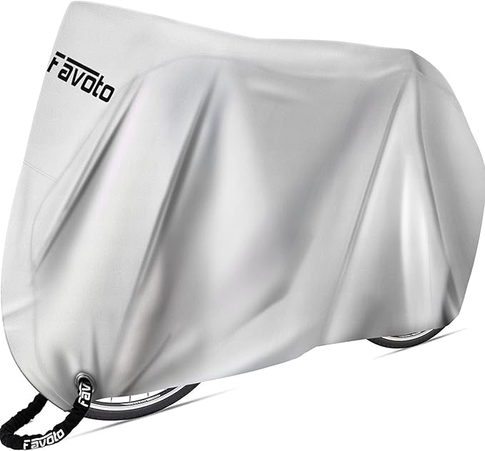 Favoto Bicycle Cover Waterproof Outdoor - Bike Cover for 2 Bikes Outdoor Storage Windproof UV Snow Proof with Lock Hole for Mountain Road City Bike Beach Cruiser Bike, Solid Silver