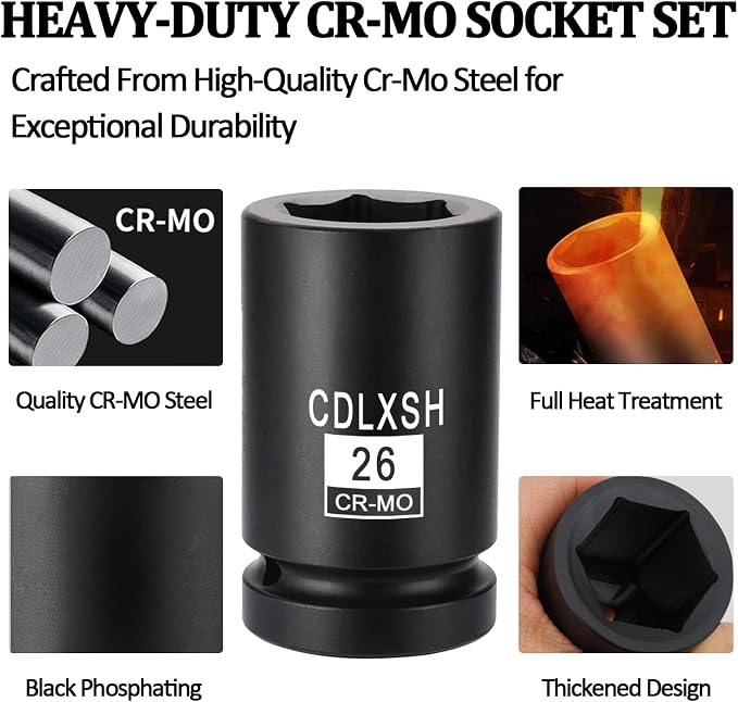 3/4 Inch Drive Impact Socket Set, 12 Pcs Metric Deep Impact Sockets | Standard 6-Point Metric Socket Set(24mm-41mm), Cr-Mo Steel, Overall Heat Treatment for Vehicle and Equipment Repair