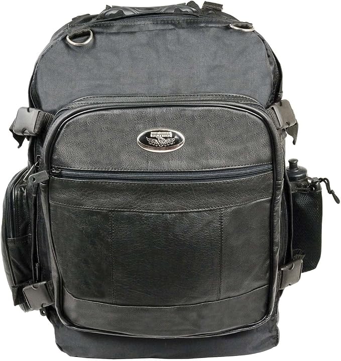 Milwaukee Leather SH540 Medium Black Size Leather and Textile Motorcycle Sissy Bar Back Pack Bag - Medium