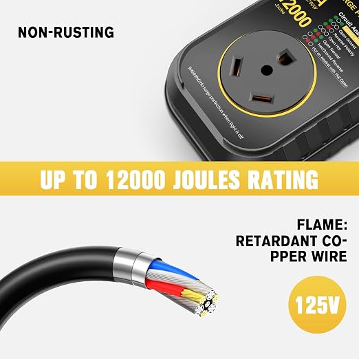 GEARGO RV Surge Protectors 30 Amp, 12000 Joules RV Circuit Analyzer, IP68 Surge Voltage Protection, RV Adapter Plug for Camper (Yellow)