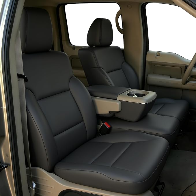 Custom 40/20/40 Split Bench Seat Covers for Ford F150 XL/Standard Cab 2004 2005 2006 2007 2008 Leather Cloth Protector Interior Accessories，Waterproof & Durable - Black