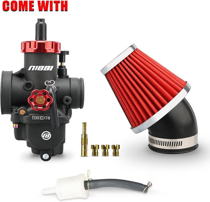 NIBBI PE30 Carburetor with 48mm Air Filters Kit,Upgrade Dirt Bike Performance,Compatible with 250cc-300cc for Apollo, TaoTao, Lifan, Honda, SSR,Pit Dirt Bike Motorcycles