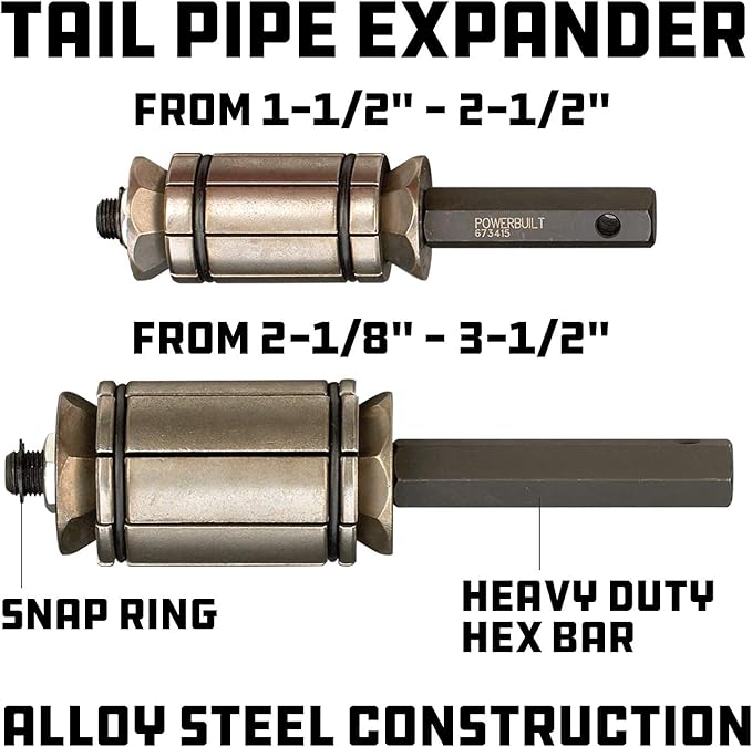 Powerbuilt 4 Piece Exhaust Pipe Tool Set, Repair Tailpipes, Expanders, Removing Dents, Chain Cutter, Nut Splitter, Import and Domestic Vehicles 648612