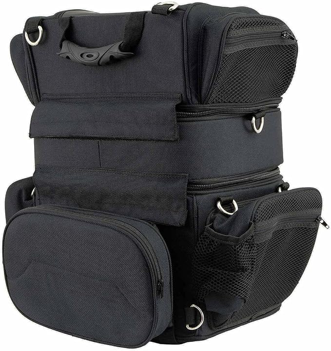 Milwaukee Leather MP8165 Large Black Textile Motorcycle Triple Barrel Sissy Bar Rack Bag with 5 Bonus Pockets - Large