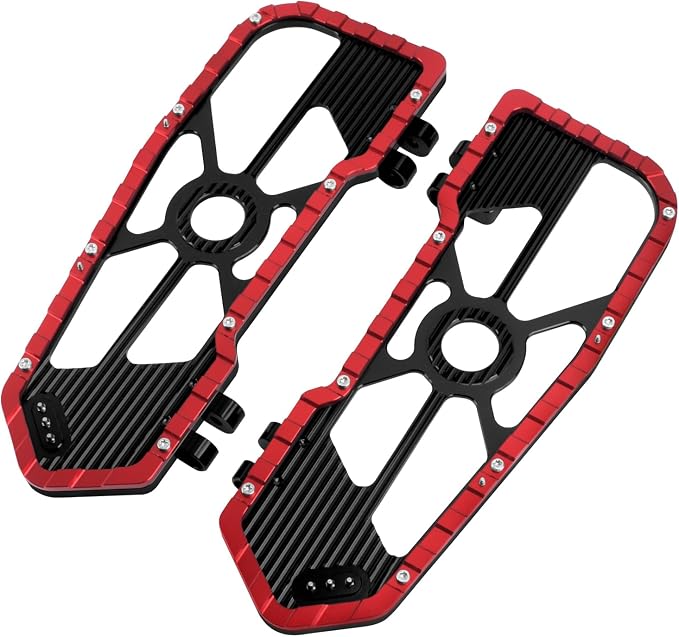 Motorcycle Floorboards Driver Footboards Wide Foot Pegs Board Pedal Compatible with Touring Electra Road Street Glide Softail Road King Red Edge