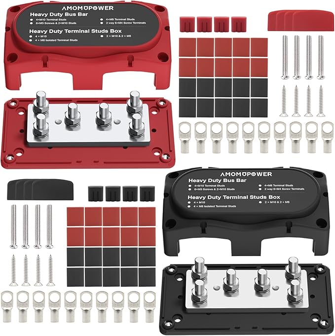 450A 12-48v Busbar Box 6xM8(5/16in) Studs Nickel-Plated Copper Power Distribution Block Battery Junction Block Buss Bar with Accessory kit for Solar Systems RV Electrical Box