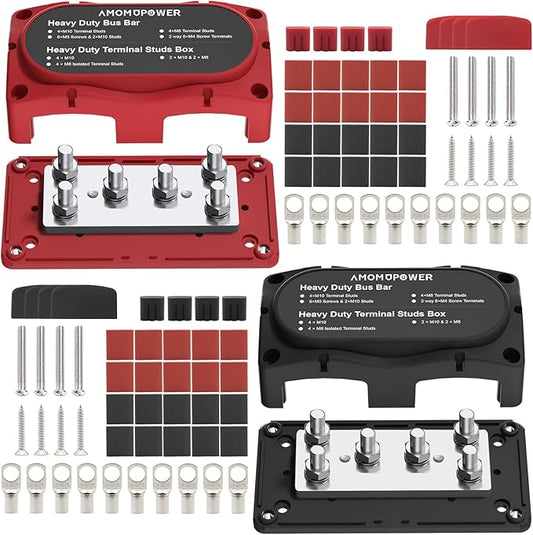 450A 12-48v Busbar Box 6xM8(5/16in) Studs Nickel-Plated Copper Power Distribution Block Battery Junction Block Buss Bar with Accessory kit for Solar Systems RV Electrical Box