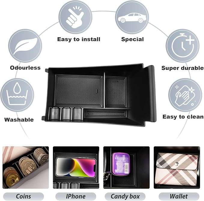 SKTU for 2024 2025 2026 2027 Honda HR-V Center Console Organizer 2023-2027 HRV Insert ABS Black Materials Tray Armrest Secondary Storage Box Honda HR-V 2024 2025 2026 2027 Accessories with Coin Holder