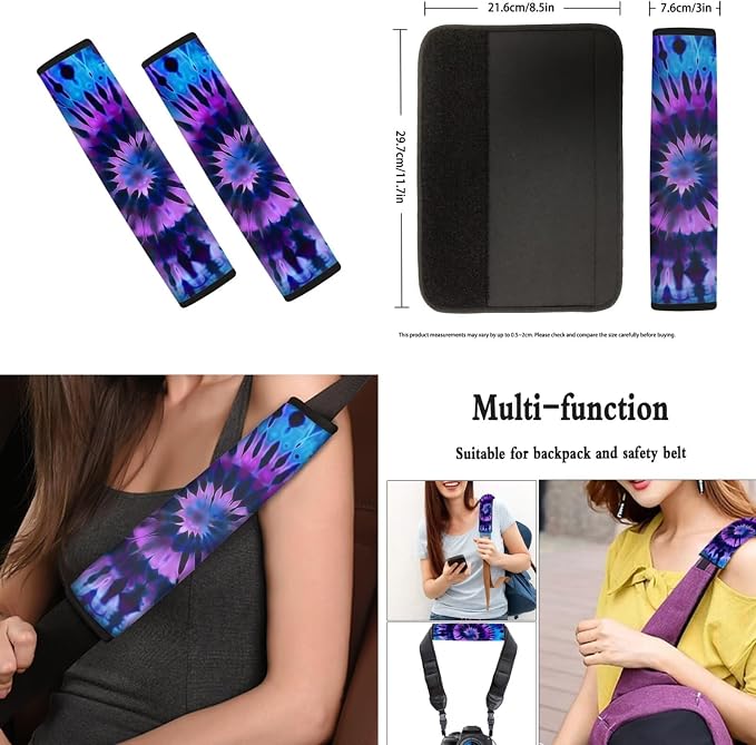 Howilath Purple Swirl Tie Dye Car Front Seat Cover with Center Console Cover+Steering Wheel Cover+Seatbelt Pads+Keychain+Coasters Set of 10 Auto Accessories