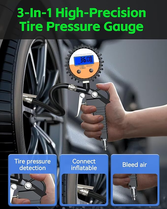 YANTU Tire Repair Kit With Plugs And Digital Tire Pressure Gauge & 30 Rubber Strips,Tire Plug Kit And Tire Patch Kit With Heavy Duty Professional Tool Set for Car, Motorbike, UTV, Off-Road Emergencies