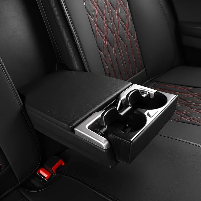 Huidasource Back Seat Covers for Car, Waterproof Universal Fit Rear Seat Covers Split Bench Car Seat Covers, 60/40 Seat Cover for Most Sedan SUV Pickup Truck (Back Row/Black&Red Line)