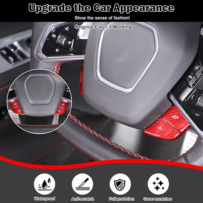 Dry Carbon Fiber Central Control Steering Volume Button Cover Compatible with Corvette C8 2020-2025 Accessories 4Pcs Center Consoles Steering Button Panel Sticker Decorative Interior Trim (Red)
