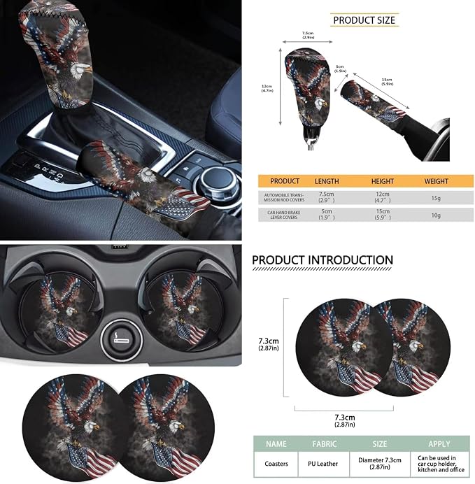 18 Pcs American Flag Car Seat Covers Full Set Eagle Steering Wheel Cover+Center Console Pad+Armrest Cover+Seat Safety Belt Pad+Seatbelt Covers+Cup Mats+Keychain,Car Interior Accessories