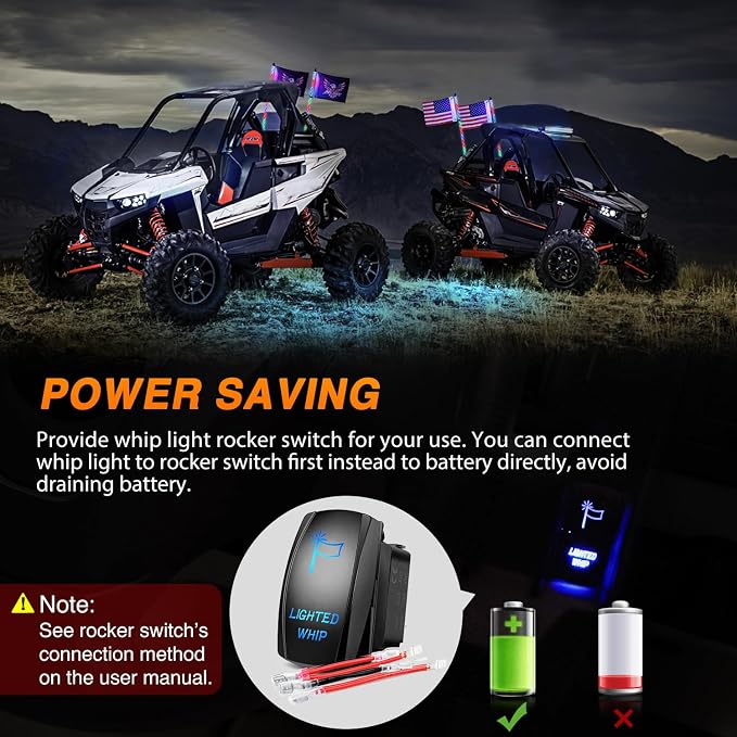 Nilight 2PCS 2FT RGB LED Whip Light with Extra Stop Turn Reverse Lights, Remote & App Control, DIY Chasing Patterns, Safety Antenna Lighted Whips for ATV UTV Polaris RZR Can-am