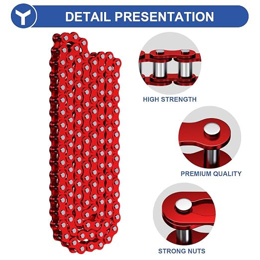 YOXUFA 420 Chain 132 Link Compatible with 125cc 110cc SSR Taotao Apollo Coolster Kazuma 50cc 70cc Pit Dirt Bike ATV 4 Wheel Go Kart Predator 212cc Coleman CT200U BT200X Baja MB165 Mini Bike Red Parts