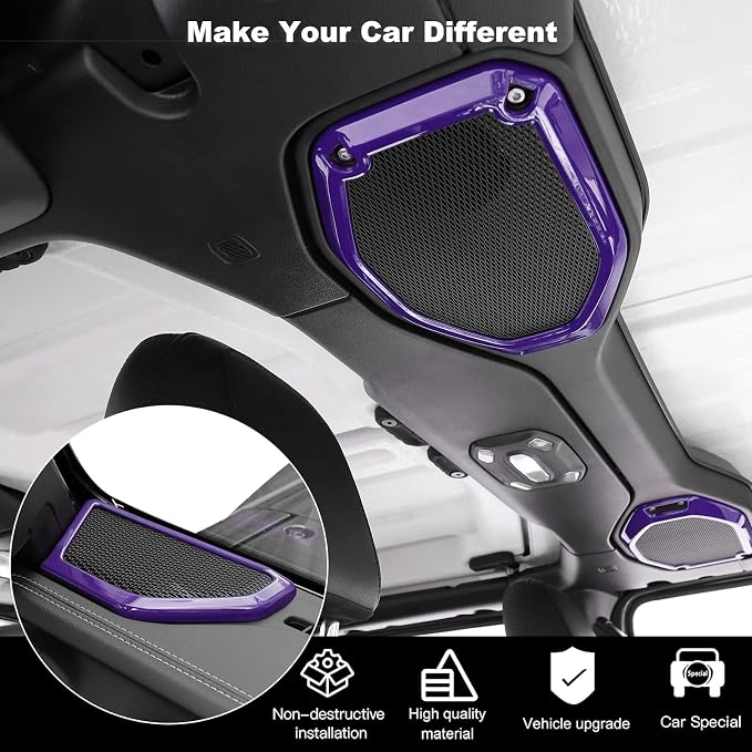 A Pillar Speaker Trim Cover & Roof Speaker Audio Trim Cover Ring Kit Decoration Interior Accessories for Jeep Wrangler JL JLU & Gladiator JT 2018-2022,Purple