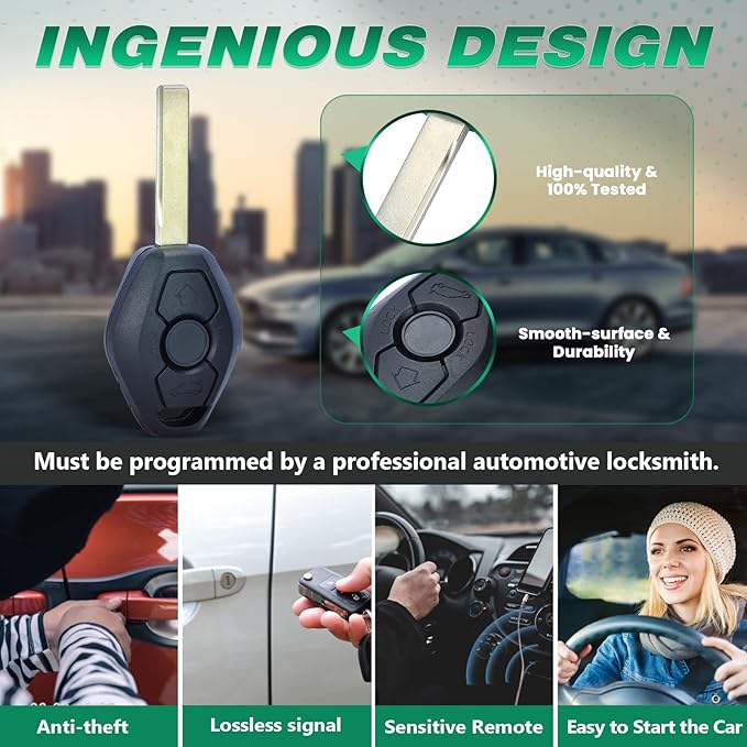 Beefunny 315/433MHz Adjustable ID44 Chip EWS System Remote Car Key Fob 3 Button for BMW 325 330 318 525 530 540 E38 E39 E46 M5 X3 X5 (2)