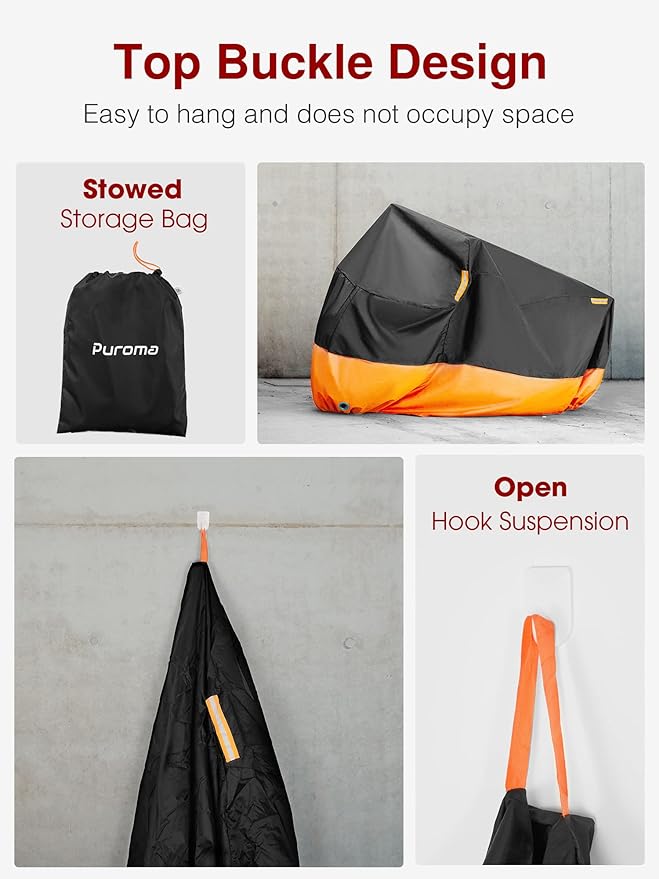 Puroma Motorcycle Cover Heavy Duty Scooter Cover Waterproof Outdoor All Season Universal Weather Quality Protection with Night Reflective, Lock Holes and Storage Bag Fits up to 97" Motorcycle Vehicle