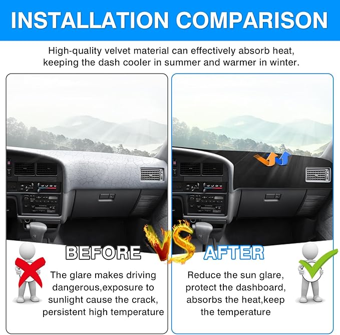 Autorder Dashboard Cover Mat for 1990-1995 Toyota 4Runner Pickup Truck Accessories Dash Cover Upgrade Velvet Dash Mat Sunshade Glare UV Rays Protector