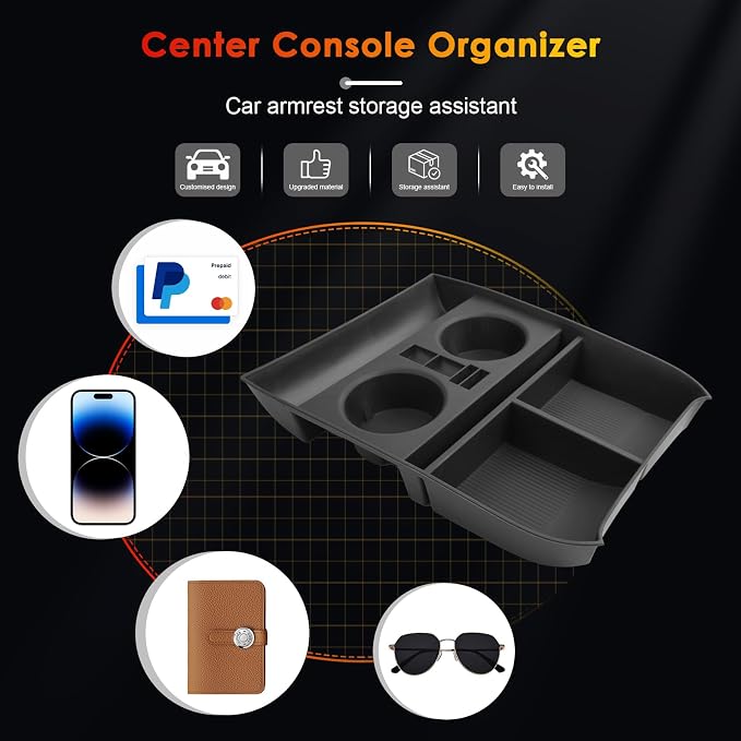 for 2024 Hyundai Palisade Lower Console Organizer for 2023-2025 Palisade SE/SEL/XRT/Limited/Calligraphy Under Console Tray Palisade Accessories (23-25 Palisade TPE Under Organizer w/Cup Holder)