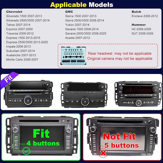 5GWifi Car Radio for GMC Sierra Chevy Silverado 1500/2500/3500 2007-2013, Acadia 2007-2012, Tahoe Yukon 2007-2014, Savana Equinox 7inch Stereo Touch Screen Carplay Android Auto GPS Camera