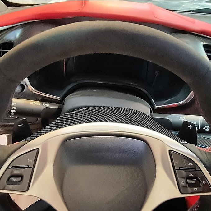 Unifizz Real Carbon Fiber Steering Wheel Base Trim Cover for Corvette C7 2014-2019, Retractable Upper Base Cover Trim, Sporty Interior Enhancement