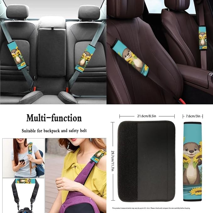 Otter Car Seat Covers Cute Auto Interior Accessories 11 Piece Set with Steering Wheel Protector/Seatbelt Pad/Cup Holder Coatsers/Shift Knob Handbrake Cover for Women