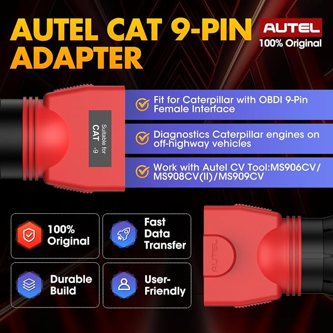 Autel Original MaxiSYS CV CAT 9-PIN Adapter, 9-Pin Off-Highway Vehicle Adapter for Caterpillar Engines, Compatible with Autel Scanner MaxiSYS CV MS908CV, MS908CV II, MS909CV, MS906CV and VCI
