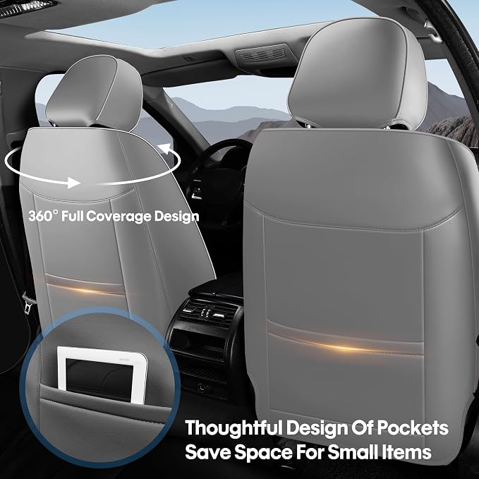AOOG Seat Covers Custom Fit for Dodge Ram 1500/2500/3500 2002-2026 Faux Leather Seat Cover Set Compatible with Crew, Regular, Quad, Mega Cab, Waterproof Car Truck Cushions (Grey, Front Seat)