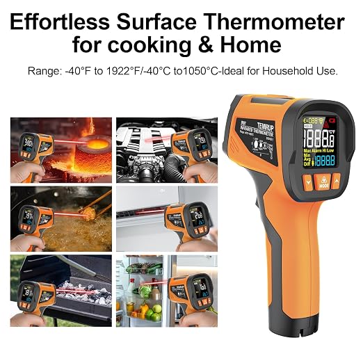 -40℉ to 1922℉ TEMIRUP Infrared Thermometer Temperature Gun with Thermocouple Probe, 30:1 Pyrometer High Temp Thermometer for Cooking Oven, Engine, Kiln, Forging, Industrial, Adjustable Emissivity