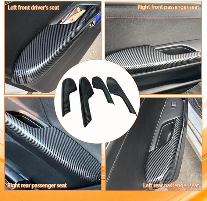 Car Window Lift Control Switch Panel Cover Inner Door Handle Armrest Cover Decals Compatible with Honda Civic 10th Gen 2016 2017 2018 2019 2020 2021 ABS Carbon Fiber Style (8 Pcs)